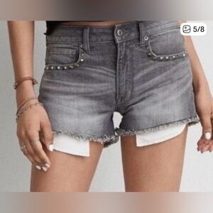 American Eagle Hi Rise Festival Shorts in Washed Black Studded Denim Jean Shorts